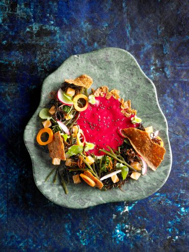 verduras con salmon ahumado