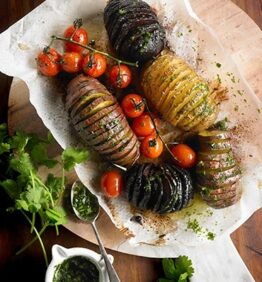 Patatas, boniato y remolacha preparado al estilo Hasselback