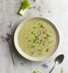 sopa fria de hinojo y leche de almendras